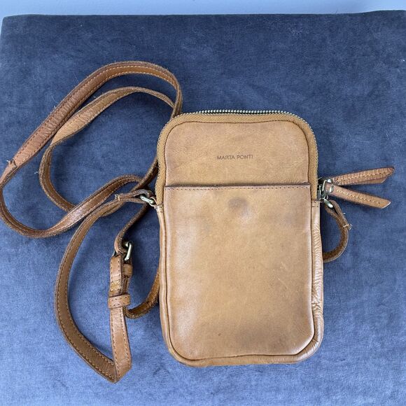 Marta Ponti Genuine Leather Crossbody Small Tan Shoulder Purse Travel Organizer - Picture 5 of 12